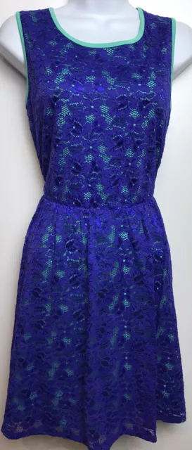 NANETTE LEPORE A’Mour Dress Lace Purple Green Fit Flare Sleeveless Size Large