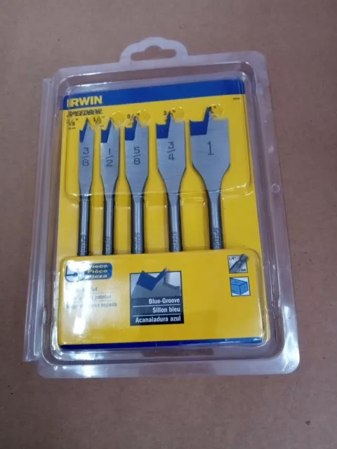 Irwin 5 PC 6" Spade Bit Set 3/8 1/2 5/8 3/4 1" Wood Paddle Drill Bits 88885