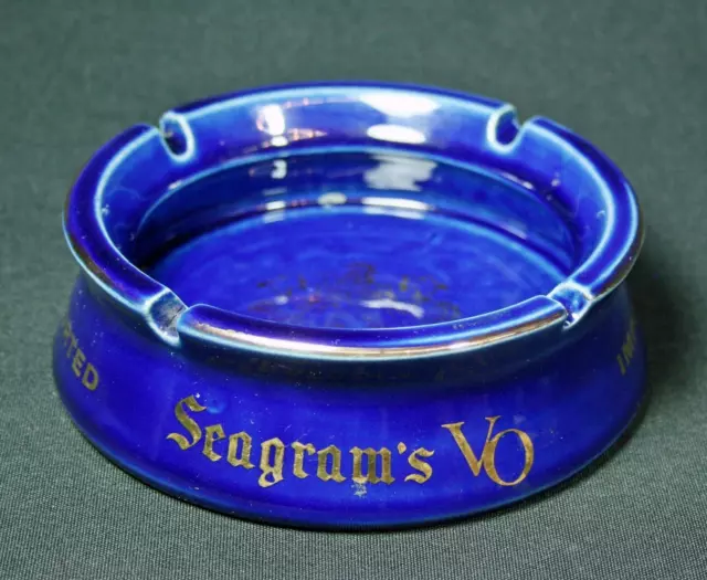 Vintage Seagram's VO Whiskey Cobalt Blue Ashtray