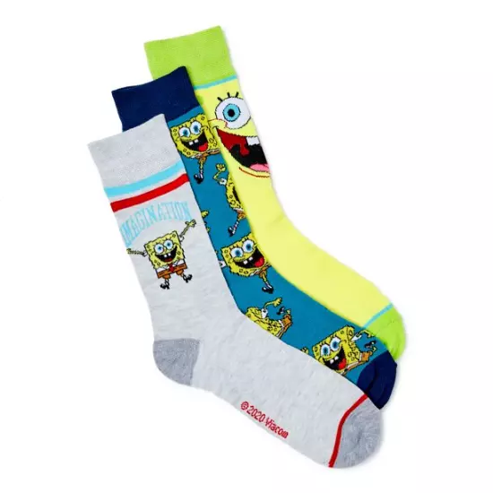 Spongebob Novelty Socks 3 Pack Mens 8-12 NEW