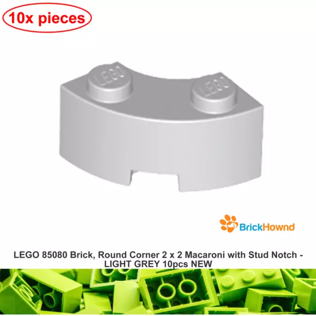 LEGO 85080 Brick, Round Corner 2 x 2 Macaroni with Stud Notch - LIGHT GREY 10pcs