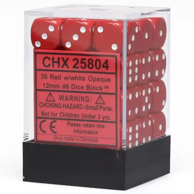 Chessex CHX25804 Dice-Opaque: 36D6 Red/White Set, Small (10mm - 14mm (US IMPORT)