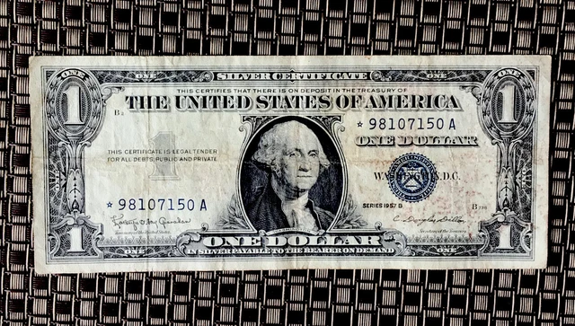 1957 B One Dollar Blue Seal Star Note Silver Certificate