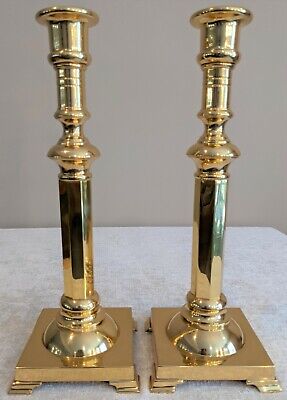 Two 16.5" Tall Vintage Solid Brass Candlesticks - Heavy Construction - Quality