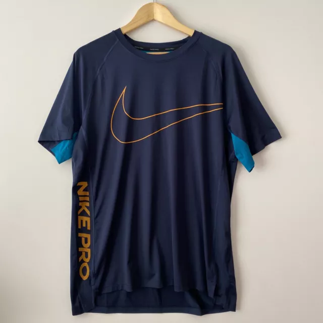 NIKE Pro Dri -Fit Sports T-Shirt Mens Navy Blue Short Sleeve Activewear Size XL