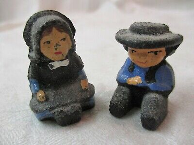 Vintage miniature Cast Iron 2 Mennonite Figurines Boy & Girl