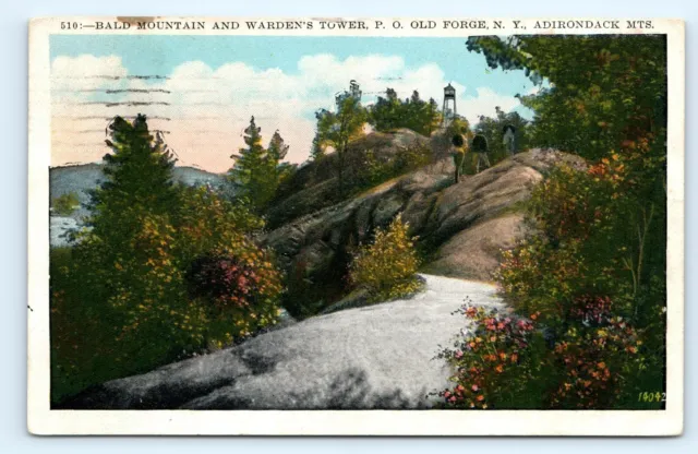 Old Forge NY Bald Mountain and Wardens Tower Postcard Adirondack MTS PO   pc3