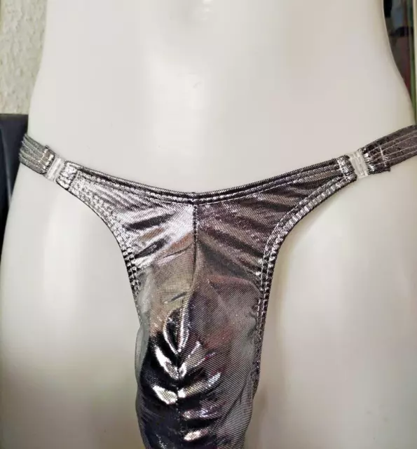 Hot & Sexy!Metallic Silver Herren String Underwear Glossy Optik Softbund OneSize