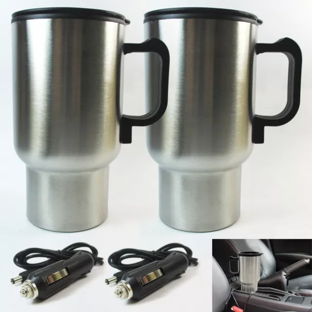 2 Travel Heated Mug Auto Car Stainless Steel Portable Cup Coffee Tea Charger 12V
