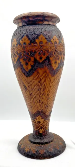 Art Nouveau Hand Crafted Poker Work Vase Pokerwork Mantle Vase