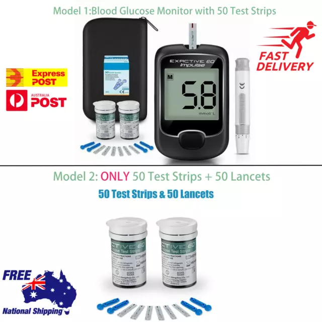 AU Blood Glucose Monitor Diabetes Testing Kit Blood Sugar Meter w/50 Test Strips
