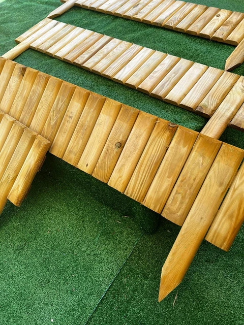 WOODEN LOG PICKET Fence Panels Garden Wood Lawn Border Flower Edging ...