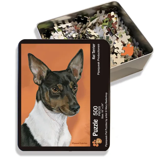 Rat Terrier Jigsaw Puzzle, 500-piece with reusable Tin, from painting by Mary Ba