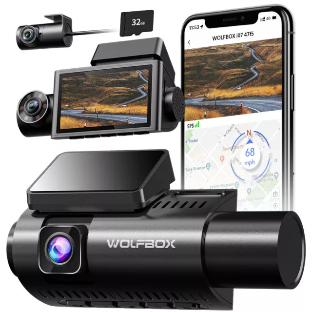 WOLFBOX I07 3 Channel Dash Cam Camera Car 4K+1080P/1440P+1080P