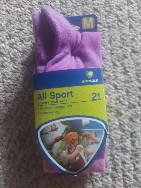 Sofsole All Sport Women's Team Purple Socks - 2 Pairs, M. Soccer, Softball