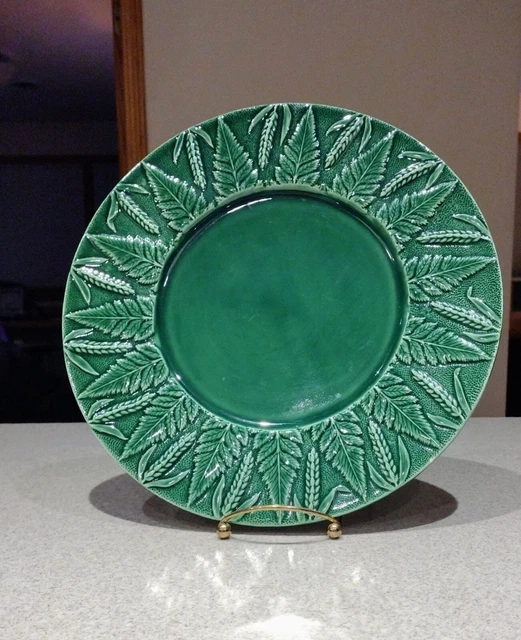 A unique pair of Italian-Majolica green glazed dinner/serving plates.*Rare*.