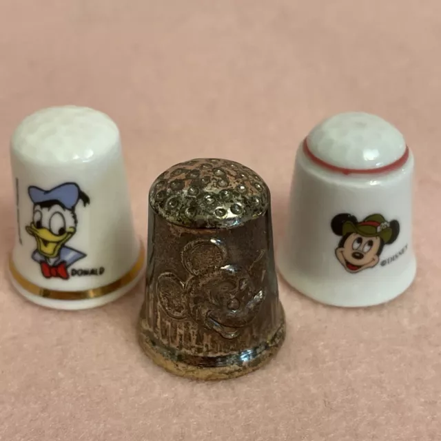 Vintage Disney Thimbles England Mickey Donald Porcelain and Metal Mickey  Schmid