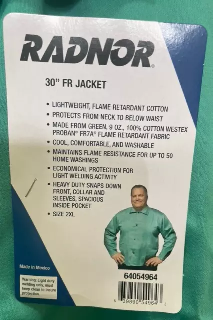 Radnor flame resistant jacket size 2XL 30" heavy duty welding new in pack