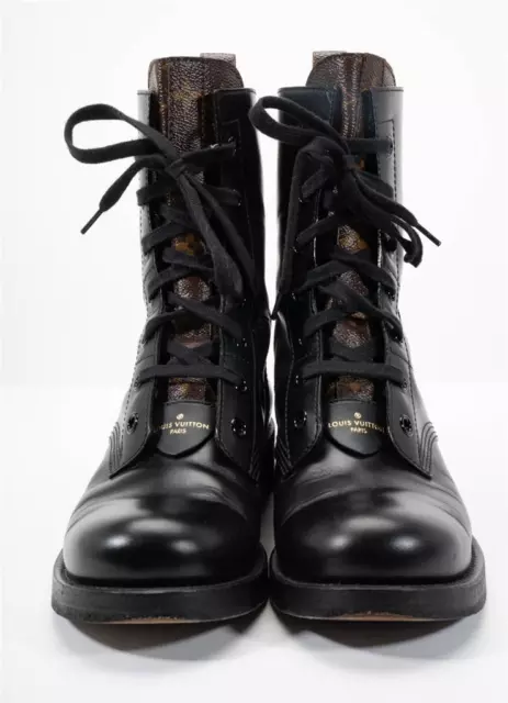 LOUIS VUITTON BLACK Leather Combat Boots Monogram LV Logo Metropolis ...