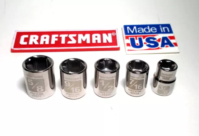 New Craftsman 3/8 Dr Laser Etched Easy Read SAE 6 PT Sockets USA Made 5/8 - 3/8