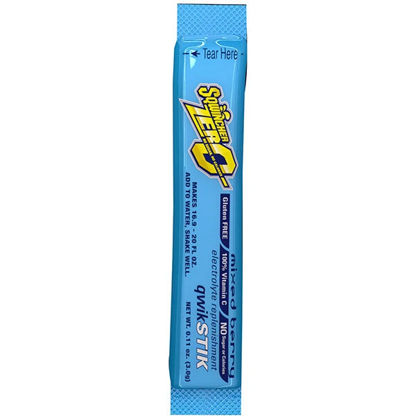 Sqwincher Qwik Stik Zero Single Serve, 0.11 oz Packs, 20 oz Yield, Mixed Berry,
