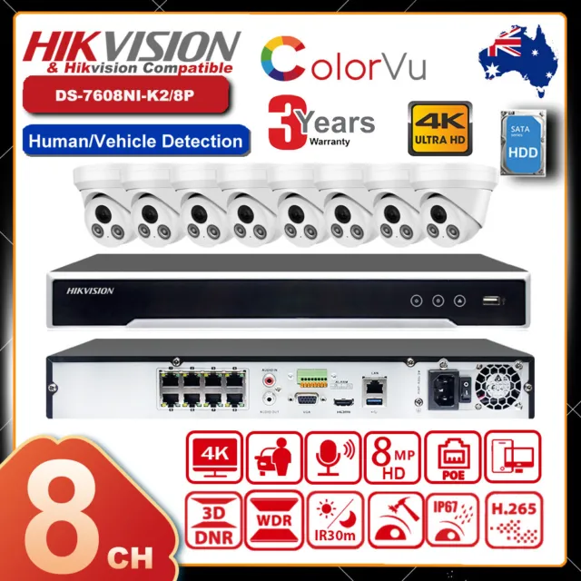 Hikvision CCTV System kit 4K 8CH 8MP 8POE NVR Full Colorvu IP Camera Security