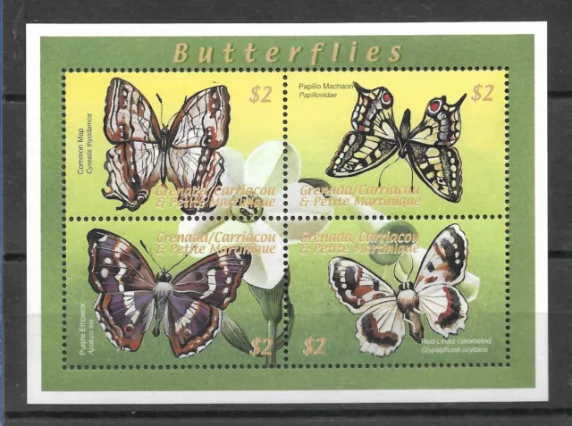 Grenada, Hoja Bloque - Fauna - Mariposas. Mnh.