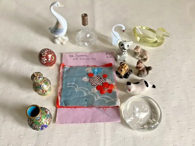 Mixed Lot Cloisonne Ceramic Glass Animals + Assorted Items x 14