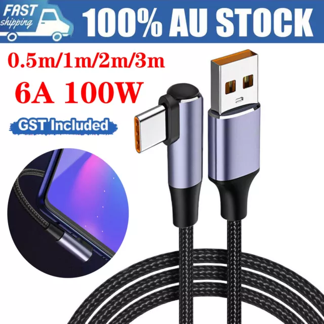 90 Degree Data Line USB to USB Type C Cable Right Angle Fast Charging PD 100W