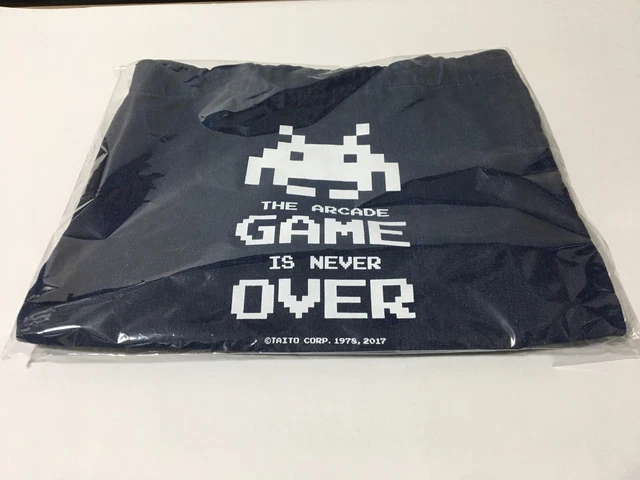 Official Taito THE ARCADE GAME IS NEVER OVER Space Invaders Denim Tote Bag Japan