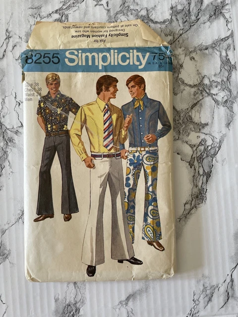 Vtg 60's Simplicity 8255 Sewing Pattern Mens Shirt Bell Bottom Pants 32" - 42"