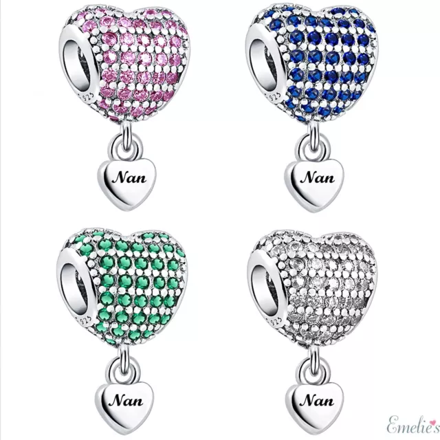 Nan Charm for Charm Bracelet. Crystal 925 Sterling Silver. Nan Gift