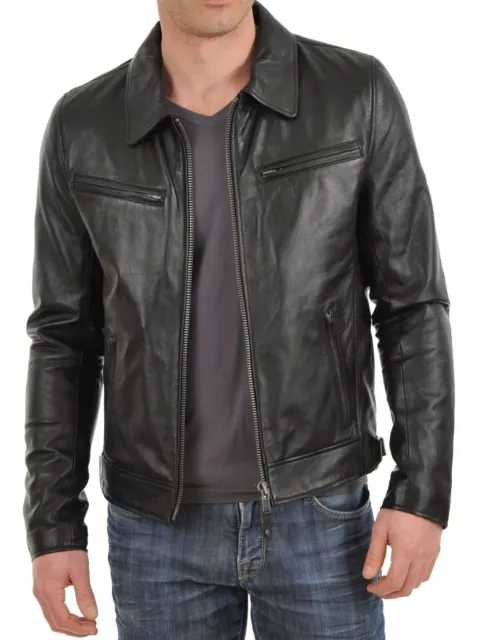 Hommes Veste Cuir Neuf 100% Véritable Souple Peau D'Agneau Fin Blouson Motard