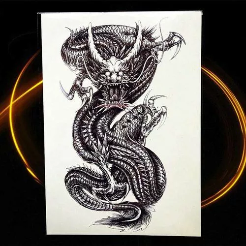 Flash Einmal Temporary Klebe Tattoo Schwarz Drache Körper Body Sticker Geschenk