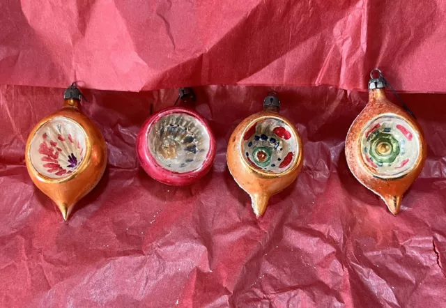 6 Vintage Hand Blown Indent Mercury Glass Ornaments Poland Christmas Tree