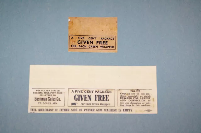 Pulver  --Free Five Cent Gum Pack Insert Cards, For Front Of Pulver Machine