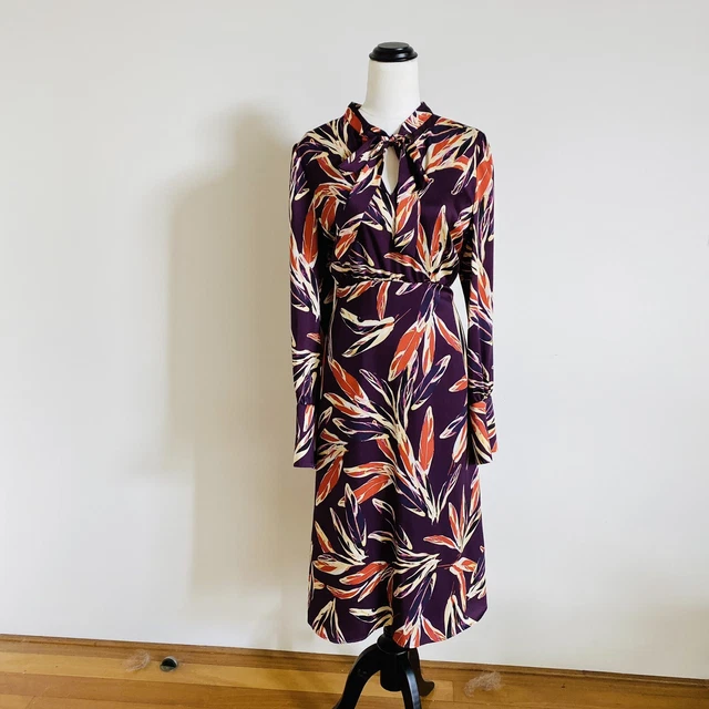 BNWT Cue Size 14 Purple, Orange And White Floral Print Midi Length Shirt Dress