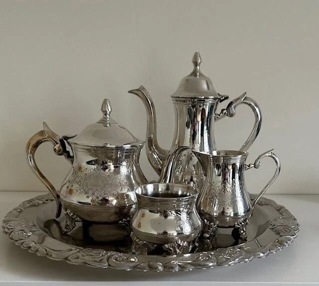 Service à Thé/café Miniature 5 Pièces En Argenté - Pour Maison De Poupée - Vintage - Angleterre