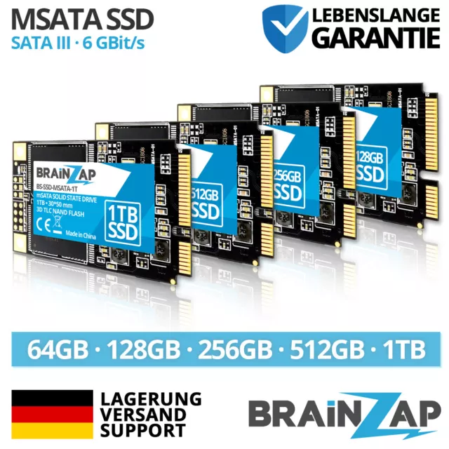 BRAINZAP mSATA SSD - 64GB 128GB 256GB 512GB 1TB - SATA III 6 GBit/s - Mini SATA