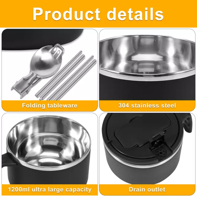 Microwave Ramen Bowl with Lid 1200ml Ramen Cooker Bowl Stainless Steel haGHg