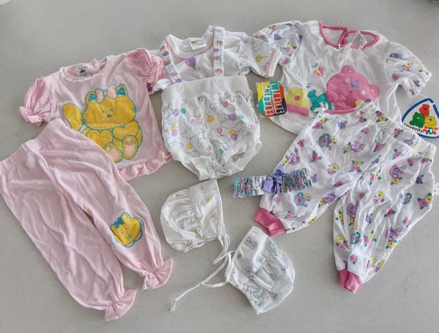 Vtg 80s 90s NOS Baby Girl Clothes Lot 6 & 12 mos Outfit Pants Top Overall Pastel
