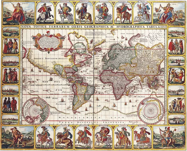 Map of the World 1652 A2+ High Quality Canvas Art Print