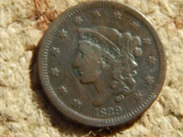 1839 Coronet Head Large Cent, Booby Head, , Early Type 2