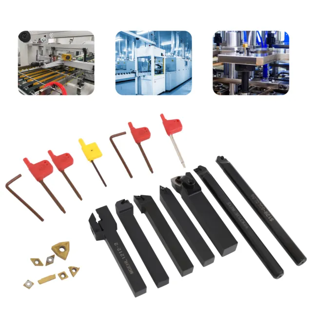 7Pcs Shank Lathe Boring Bar Turning Tool Kit Holder Set With Carbide Inserts USA