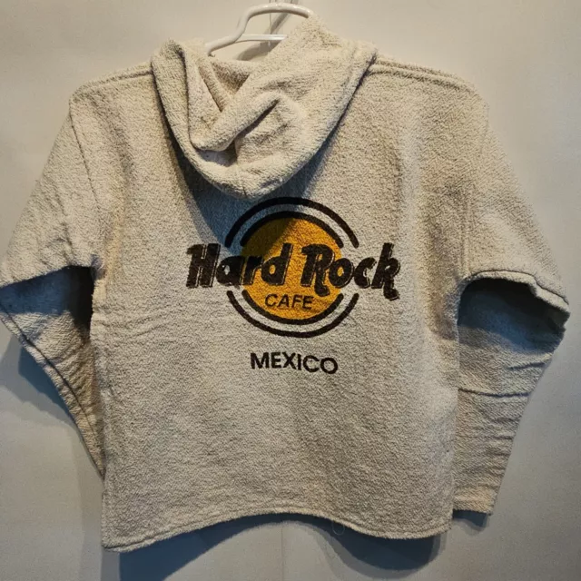 Vtg 1980’s Men’s Hard Rock Cafe Mexico Hooded Pullover Woven Poncho Sweater