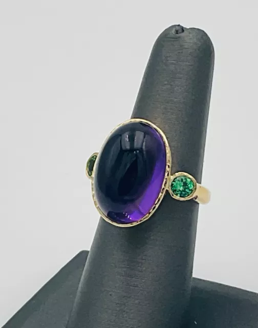 Designer Elizabeth Locke 18K Yellow Gold Amethyst & Green Garnets Ring Size 6