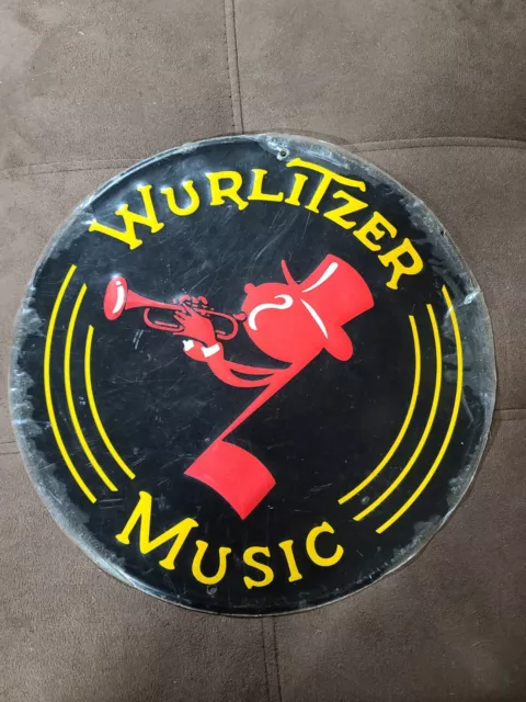 Wurlitzer Phonograph Music Reproduction Metal Sign,  10 Inch Diameter MINT