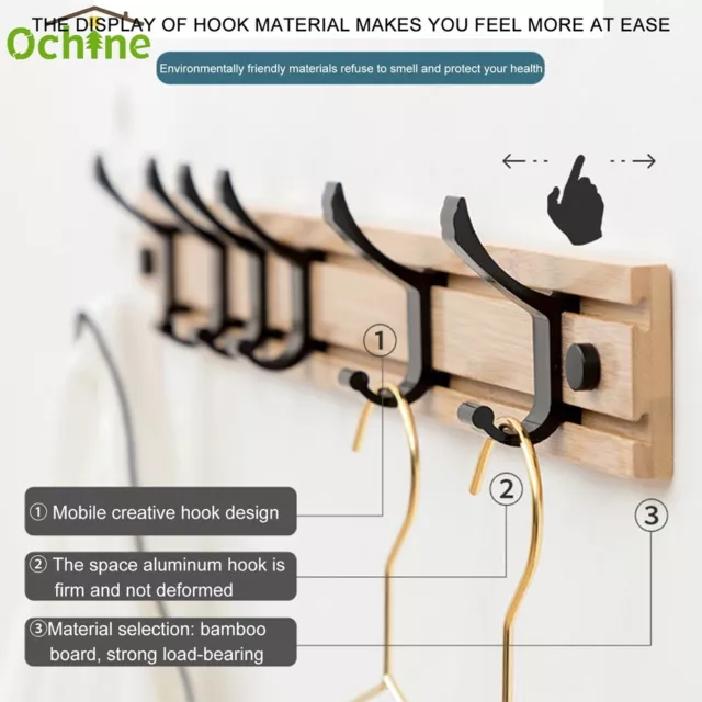 3-7Hooks Wall Mount Key Hat Coat Robe Towel Rack Hanger Holder Clothes Organizer
