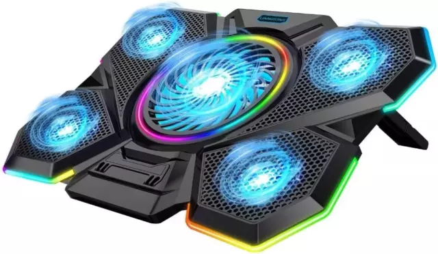 LIANGSTAR Laptop Cooler, Laptop Cooling Pad with 5 Silent Fans, RGB Laptop Stand