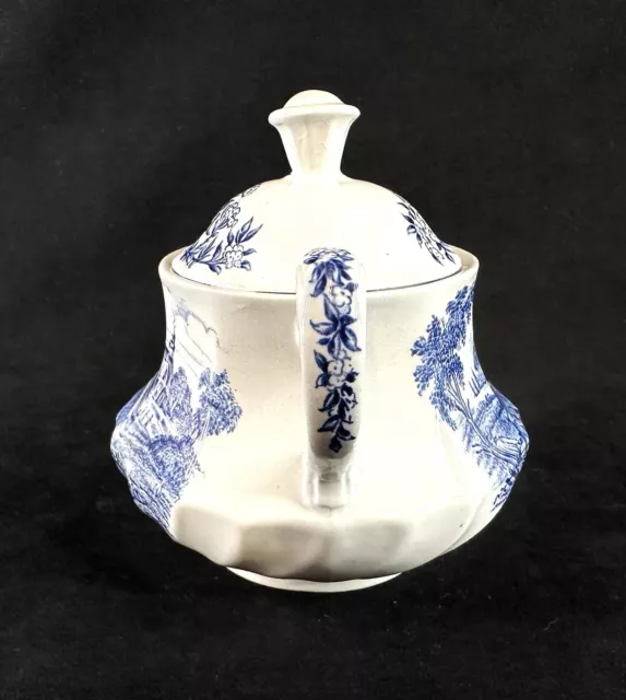 Vintage Ridgway ‘Meadowsweet’ Blue and White Ironstone Sugar Bowl Lidded 3